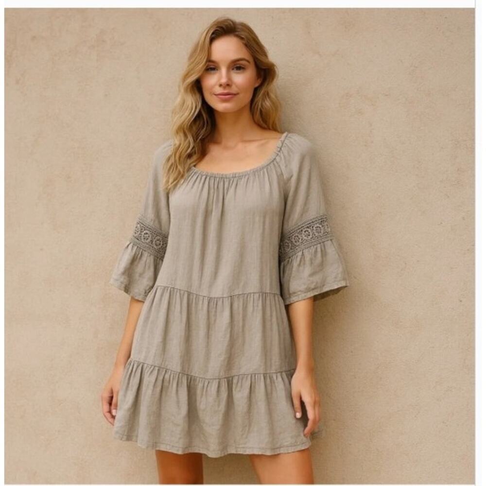 Terzo Millennio 100% Linen Dress, Light Beige, Size Large Made in Italy